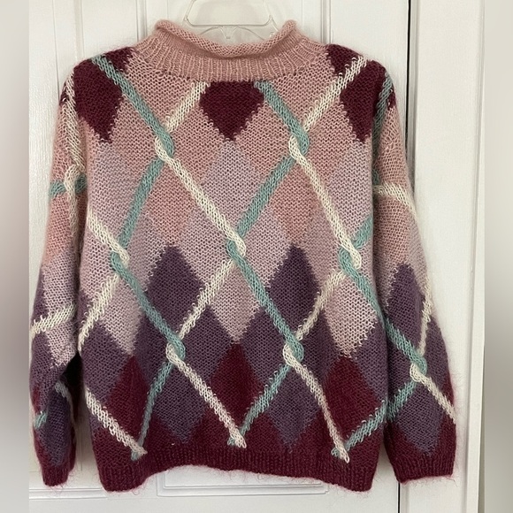 VINTAGE 80’s Argyle Design Mohair Blend Sweater Size Medium Retro Warm - Picture 5 of 12